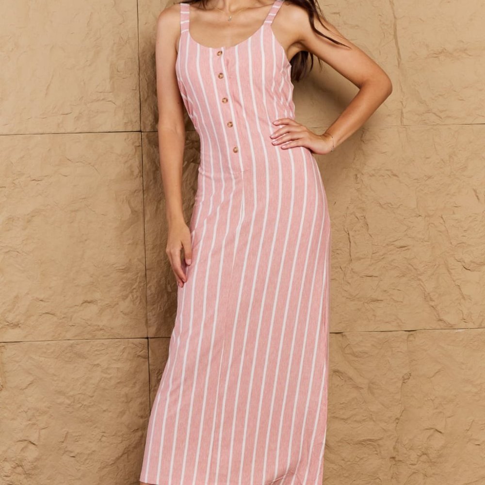 OOTD Sweet Talk Stripe Texture Knit Maxi Dress in Dusty Pink/Ivory